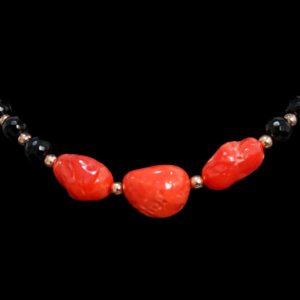 Collana "Glam" corallo rosso, tormalina, argento 925/1000