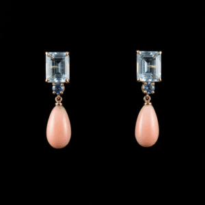 Orecchini "Drop" corallo rosa, acquamarina, oro 725/1000