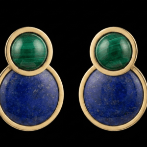 Orecchini "Duo" malachite, lapislazzuli e argento 925/1000 dorato
