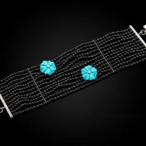 Bracciale "Glam" tormalina, turchese ricostruito, diamanti, argento 925/1000