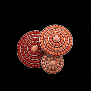 Anello "Tris" corallo rosso del Mediterraneo, corallo di Sciacca antico, argento 925/1000 dorato