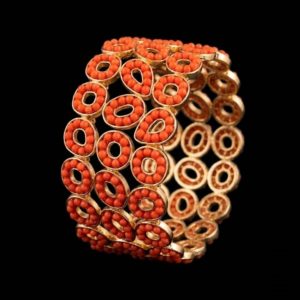 Bracciale "Helios" corallo rosso del Mediterraneo e argento 925/1000 dorato