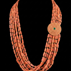 Collana "Echo" corallo, peridoto, argento 925/1000 dorato