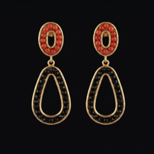 Orecchini "Helios" tormalina, corallo, argento 925/1000 dorato