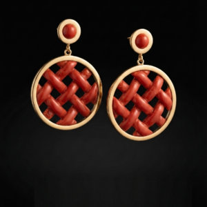 Orecchini "Intrecci" corallo rosso e argento 925/1000 dorato